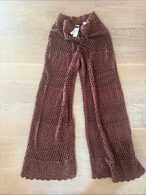 aerie Rust Brown Crochet Knit Wide-Leg Pants